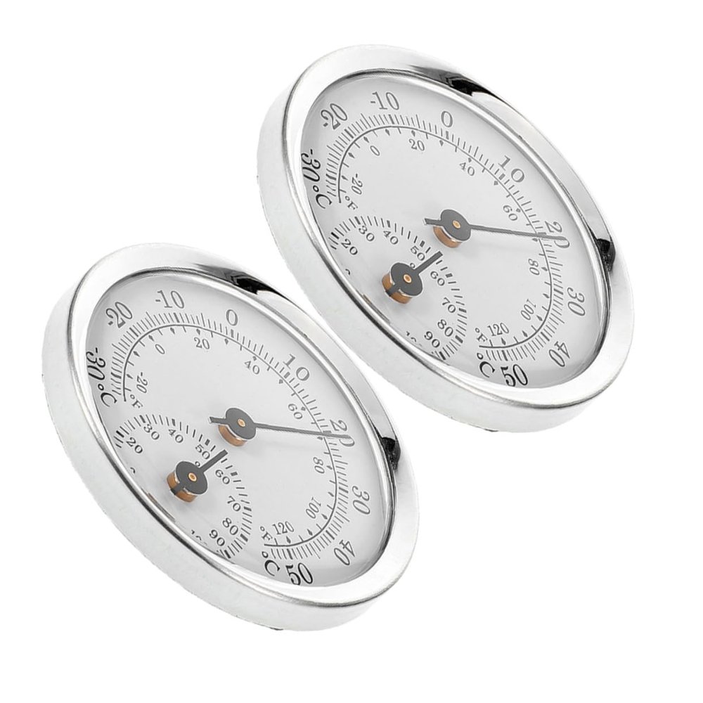 Alipis 2pcs Compact Mechanical Hygrometer Humidity Gauge for Cigar Humidor with Plastic Lens Silver White, Precision Temperature and Humidity Meter for Indoor Humidor Monitoring