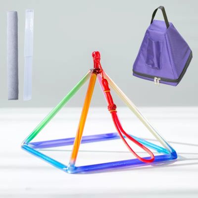 GFAZXDS Rainbow Crystal Singing Pyramid for Sound Healing Meditation Prayer Healing Musical Instrument,with Two Types Crystal Singing Bowl Striker,11 inch+Bag