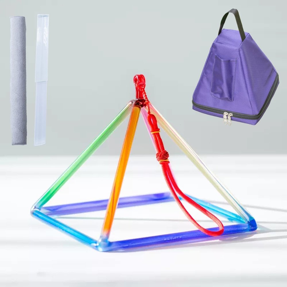 GFAZXDS Rainbow Crystal Singing Pyramid for Sound Healing Meditation Prayer Healing Musical Instrument,with Two Types Crystal Singing Bowl Striker,11 inch+Bag