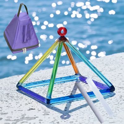 GFAZXDS Rainbow Crystal Singing Pyramid for Sound Healing Meditation Yoga with Two Types Crystal Singing Bowl Striker and Carrying Bag,7 inch+Bag