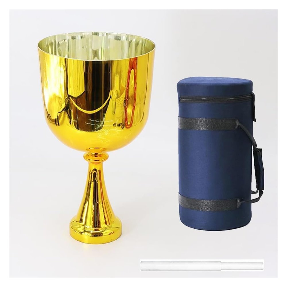 GFAZXDS Quartz Crystal Singing Bowls, 7 Inch Handheld Crystal Chalice, 432Hz Electroplated Golden, with Carry Case, Acrylic Striker, for Yoga Meditation, Sound Healing,E Note,C Note