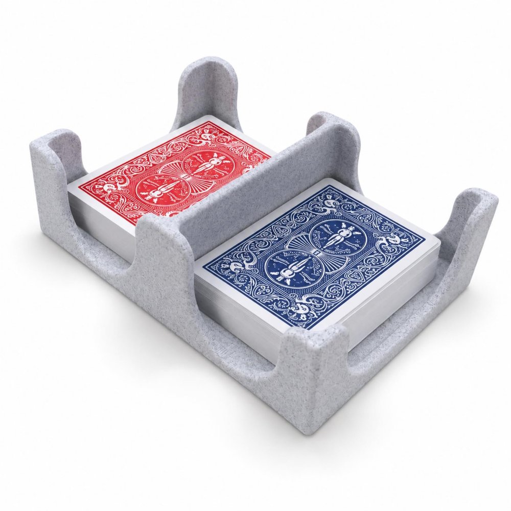 XJPONGC 4 Deck Canasta Playing Card Tray 2 Decks on Each Side Sorting Tray Organizes Plastic for Games Accessories No Swivel Base(Marble White)