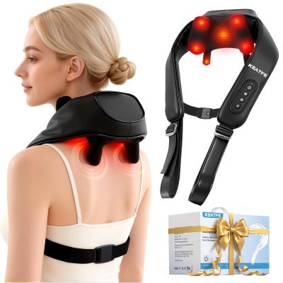 Shiatsu Neck Massager with Heat, Newly Tapping & Kneading Massage Machine for Neck Deep Tissue Relaxation, Portable Shoulder & Back Massager with 3 Speeds & Hands-Free Strap, Gifts for Men Women