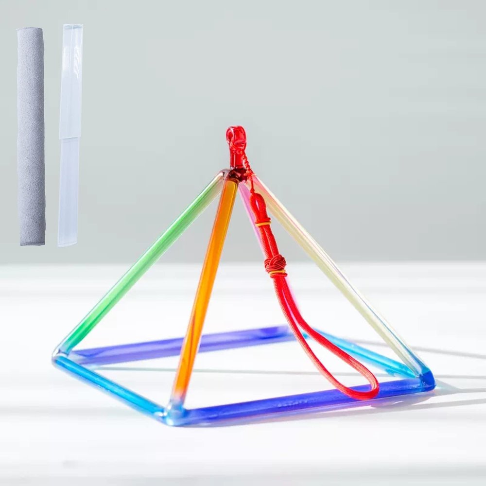 GFAZXDS Rainbow Crystal Singing Pyramid for Sound Healing Meditation Prayer Healing Musical Instrument,with Two Types Crystal Singing Bowl Striker,8 inch