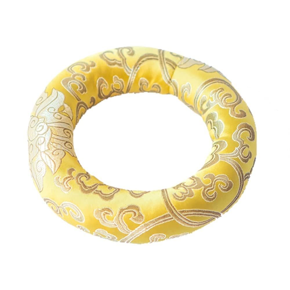 GFAZXDS Singing Bowl Cushion Silk Brocade Ring Cushion Pillow,Used for Crystal/Tibetan Singing Bowls,Singing Bowls Cushion,O-Ring,Buddhist Sound Bowl Pad,Yellow-e-9 inch 1 pc