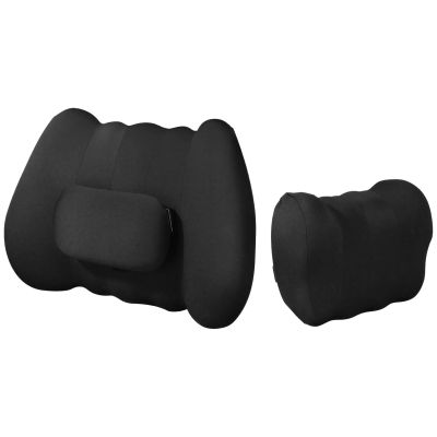 Kronabelle Car Lumbar Support Set, Ergonomic Memory Foam Lumbar Support Pillow, Electric Vibration, Headrest, C Shape & Waist Embrace, Simulate Hand Massage, Classic Black, Gift Ready