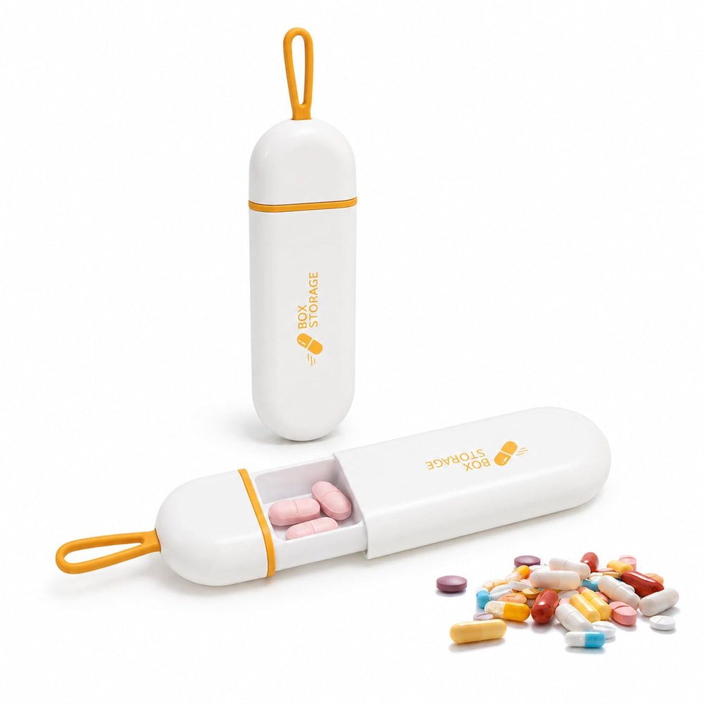 3 Compartment Small Pill Box, Moisture Proof Case, Travel Pill Organizer for Pocket Purse, Daily Portable Medicine Vitamin Container, Fish Oil and Supplement Storage(White Orange)