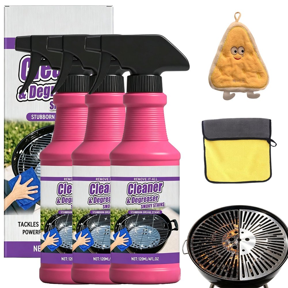 IRXELO Fast-Acting Heavy-Duty Grill Degreaser Spray, BBQ Grill Cleaner for Outdoor Grills, Safe for Stainless Steel & Porcelain, Removes Burnt Food & Grease (3Pcs)