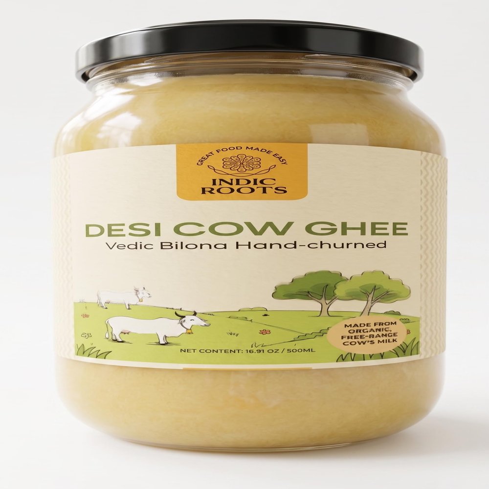 Indic Roots Hand-churned Desi Bilona Ghee, Made from Organic Cow's Milk, 500ml (500 ml)