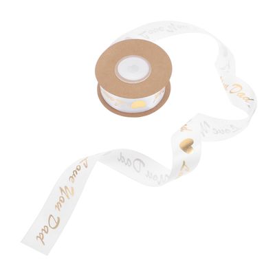 PAMINGONO Fathers Day Black Floral Wrapping Ribbon with Gold Foil Lettering, 10 Yards White Love Satin Ribbon for Cake Decoration, Bouquet, and Present Packaging