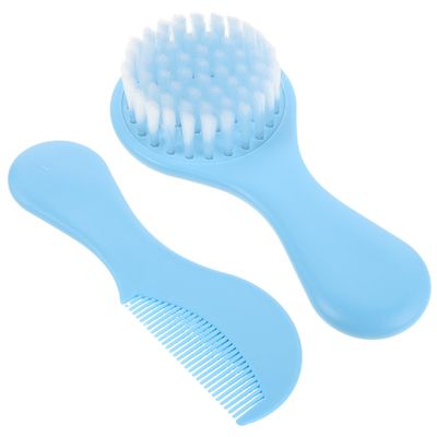 Abaodam Hair Brush and Comb Set for Infants Soft Bristle Scalp Brush with Fine Tooth Grooming Comb for Cradle Scalp Treatment in Blue Grooming Tool Kit for Newborn Boys