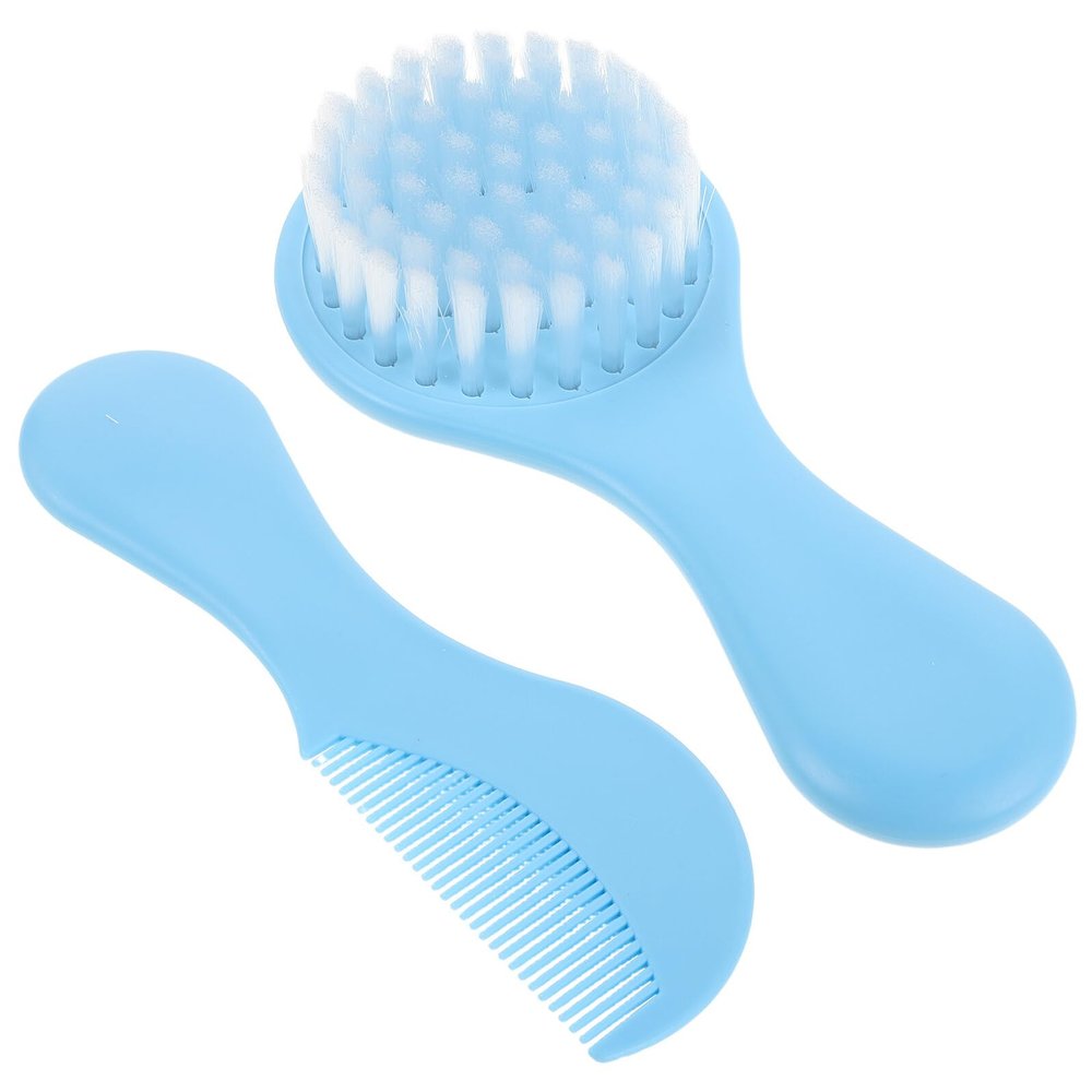 Abaodam Hair Brush and Comb Set for Infants Soft Bristle Scalp Brush with Fine Tooth Grooming Comb for Cradle Scalp Treatment in Blue Grooming Tool Kit for Newborn Boys