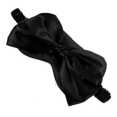 DEARMAMY Silk Sleeping Eye Mask with Large Bow, Black Travel Sleep Mask for Youth, Soft Lightweight Eye Covers for Sleeping and Household Use