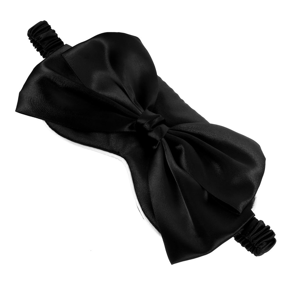 DEARMAMY Silk Sleeping Eye Mask with Large Bow, Black Travel Sleep Mask for Youth, Soft Lightweight Eye Covers for Sleeping and Household Use