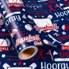 Yarcony Baseball Wrapping Paper Roll - 17in x 16.5ft,Sports Birthday Gift Wrapping Paper for Boys Men, Blue Baseballs, Bats & Player Silhouettes Gift Wrap for Birthday, Father's Day, Graduation view 1
