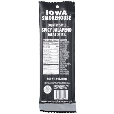 IOWA SMOKEHOUSE Meat Sticks, Country Style Spicy Jalapeno - Delicious Meat Snack - 4 Vacuum Sealed & Ready to Eat Sticks - 7g of Protein, Made with USA Pork - 4 Oz (4 per pack)