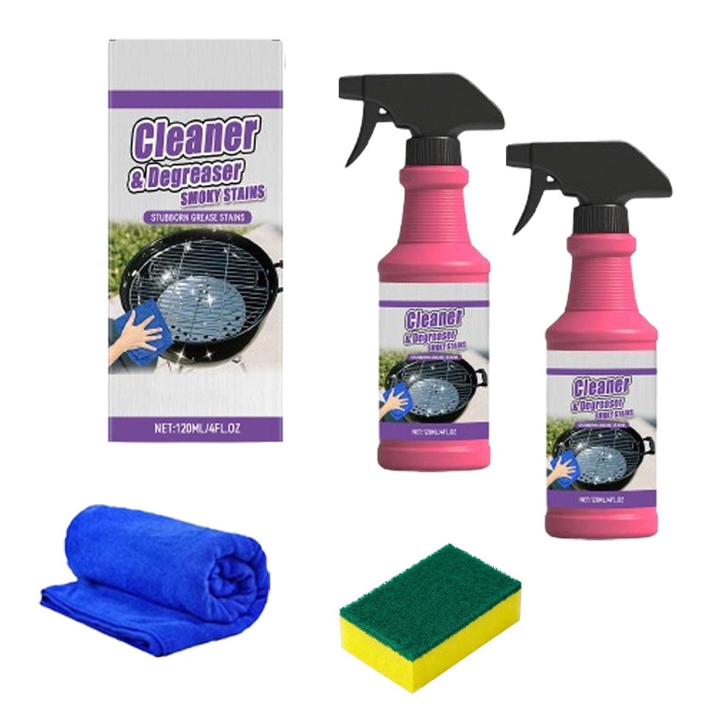 Fast-Acting Heavy-Duty Grill Degreaser Spray, 120ml BBQ Grill Cleaner for Outdoor Grills & Smokers, Safe & Powerful Cleaner for Burnt-on Food, Smoky Stains and Stubborn Grease (2PCS)