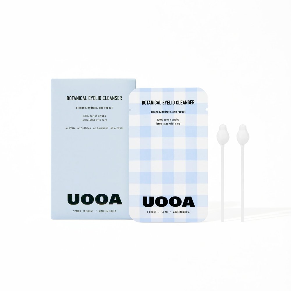 UOOA Botanical Eyelash & Eyelid Cleanser Swabs 7Pairs(14count) - Premium & Made in Korea - Eye Lid Cleaning Wipes for People with Dry Eyes & Makeup Debris - Comfort Eye Fatigue with Cleansing Swabs