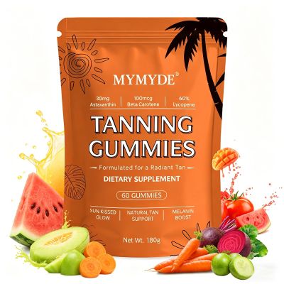 MYMYDE 2026 New Skin Tanning Gummies Fast Tan Without Sun,with Astaxanthin, Lycopene, Beta-Carotene & Vitamins C & E,Skin Radiance & Hydration for Natural Looking Glow, Sugar-Free & Vegan, 60 Count