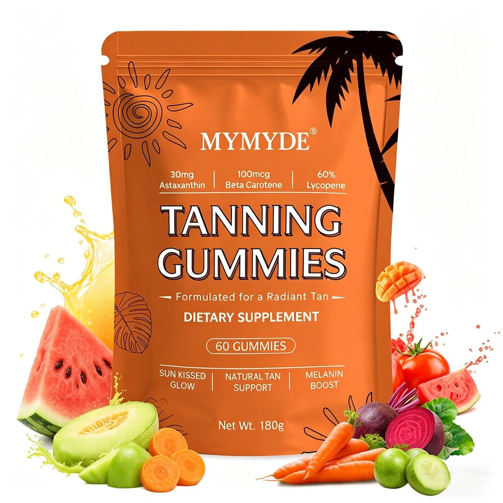 MYMYDE 2026 New Skin Tanning Gummies Fast Tan Without Sun,with Astaxanthin, Lycopene, Beta-Carotene & Vitamins C & E,Skin Radiance & Hydration for Natural Looking Glow, Sugar-Free & Vegan, 60 Count