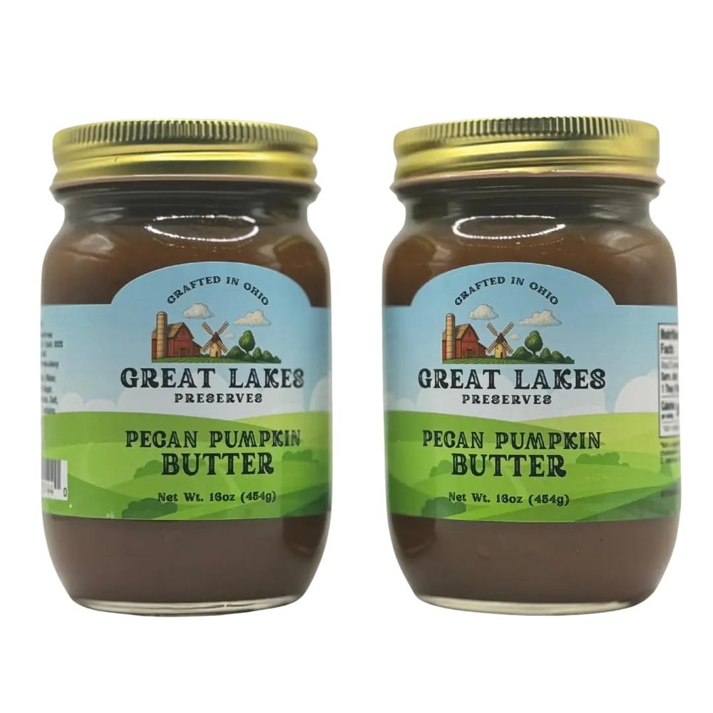 Great Lakes Preserves Pecan Pumpkin Butter, Pumpkin Spread with Real Pecans and Brown Sugar, Spiced Pumpkin Butter with Warm Fall Spices, Small Batch Crafted in Ohio, No Artificial Preservatives, 16 oz (Pack of 4)