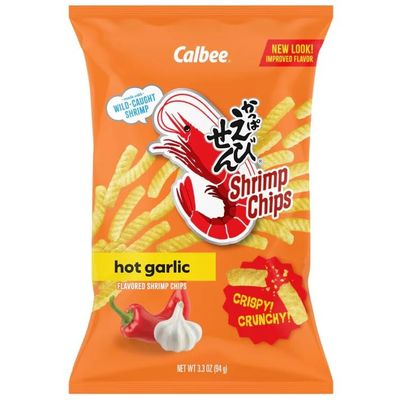 Calbee Hot Garlic Flavored Shrimp Chips, Made with Wild-Caught Shrimp, 3.3 OZ (94 g)