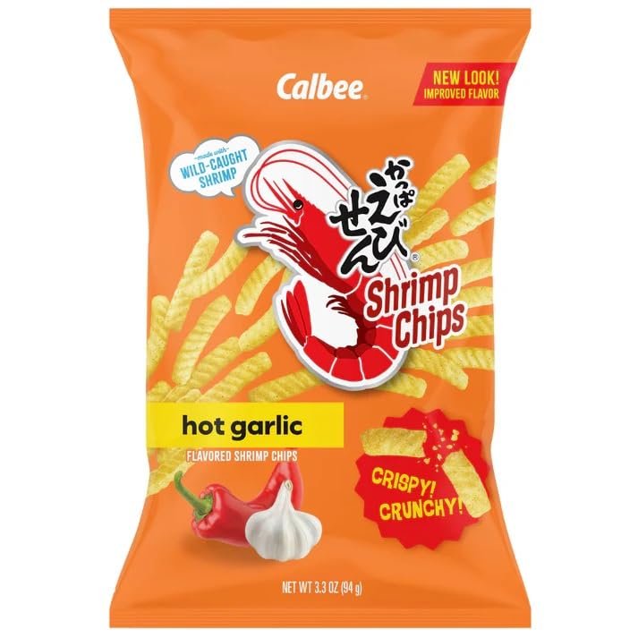 Calbee Hot Garlic Flavored Shrimp Chips, Made with Wild-Caught Shrimp, 3.3 OZ (94 g)
