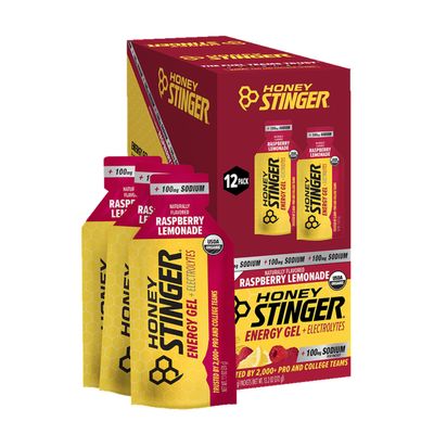 Honey Stinger Organic Raspberry Lemonade Electrolyte Energy Gel, Gluten Free & Caffeine Free, Sports Nutrition for Exercise, Running & Performance, Pre & Mid Workout, 12 Pack, 13.2 oz