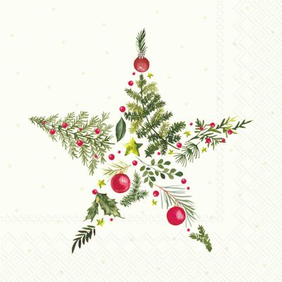 IHR Ideal Home Range Lunch Napkins Disposable 3-Ply Paper Party Supplies, 6.5" x 6.5", Christmas Branches Star (Light Green), 20-Count