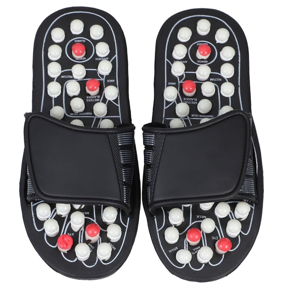COLLBATH Acupressure Foot Massage Slippers with Black Beads, Size 42-43, Indoor Relaxation Footwear for Women and Men, Pressure Point Reflexology Therapy Slippers for Home Use
