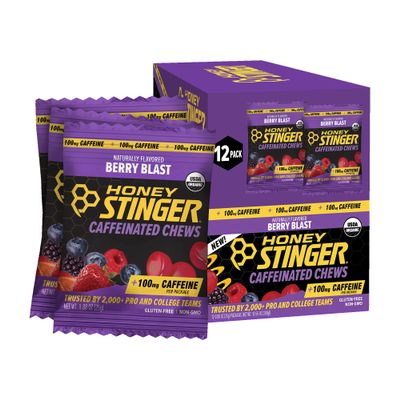Honey Stinger Organic Berry Blast Caffeinated Energy Chews, Gluten Free with Caffeine, for Exercise, Running & Performance, Sports Nutrition Home & Gym, Pre & Mid Workout, 10.56 Ounces (Pack of 12)