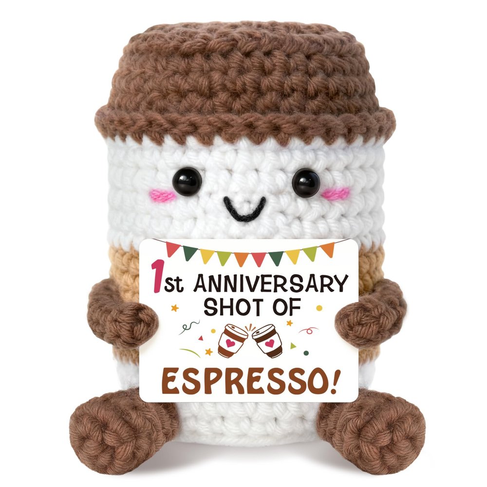 1 Year Anniversary Boyfriend Girlfriend Coffee Gifts Crochet - Anniversary Presents for Women 1 Year, Emotional Positive Support 1st Wedding I Love You Gifts for Him Her Husband Wife Couples.