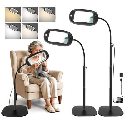 30X/10X Floor Magnifying Glass with Light and Stand, 45 LED Flexible Gooseneck, Hands-Free Magnifying Lamp for Reading, Close Work, Sewing