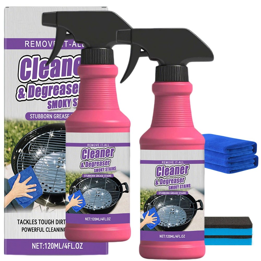 Fast-Acting Heavy-Duty Grill Degreaser Spray, 120ML/4FL.OZ Fast Acting Heavy Duty Grill Degreaser Spray, BBQ Grill Cleaner for Outdoor (2 Pcs)