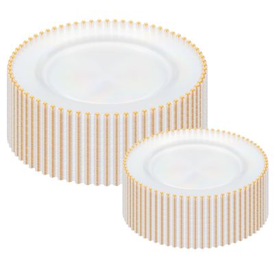 ISFANGCO 80PCS Clear Plastic Plates with Gold Rim, Clear and Gold Disposable Plates, Heavy Duty Party Plate for Wedding, 40 Dinner and 40 Dessert Plate, Beaded Disposable Plate