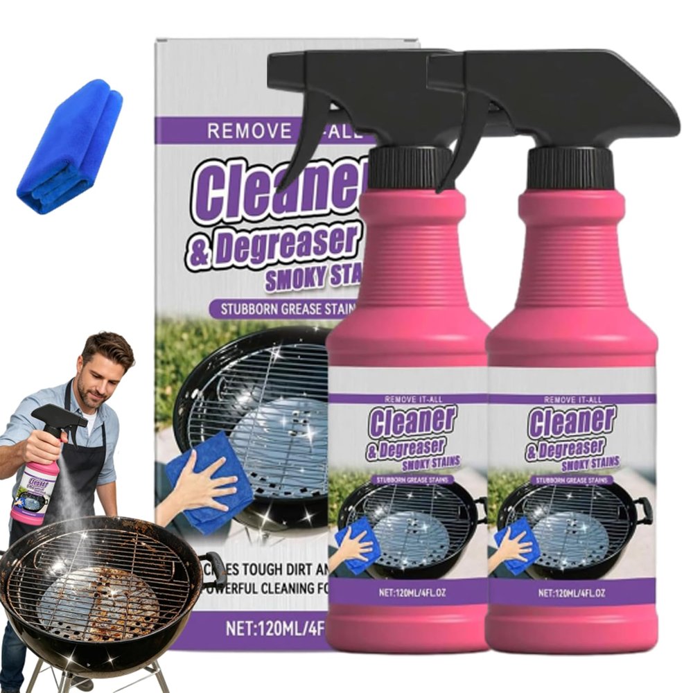 Fast-Acting Heavy-Duty Grill Degreaser Spray, Grill and Smoker Cleaner and Degreaser, Heavy Duty Grease and Burnt Food Remover for Ovens, Grills, BBQ Grates (2pcs)