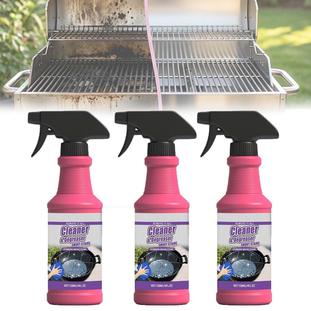 XKSMBG Fast-Acting Heavy-Duty Grill Degreaser Spray, 120ml BBQ Grill Cleaner for Outdoor Grills & Smokers, All Purpose Heavy Oil Cleaning Agent (3pcs)
