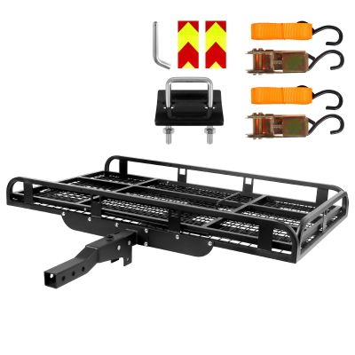 1000LBS Folding Trailer Hitch Cargo Carrier with Ramp, 55"x35" Aluminum Wheelchair Scooter Carrier, Hitch Cargo Carrier with Reflective Strips for 2" Receiver, SUV, Truck, Car, and Van