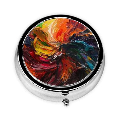 Round Travel Pill Organizer, Compact Daily Small Pill Case with 3 Compartments, Full Print Design Chaos and Disorder