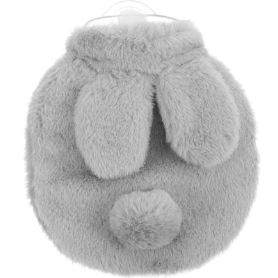 DIYEAH Portable Hot Water Bottle for Menstrual Cramps Relief, Reusable Plush Rabbit Hand Warmer with PVC Explosion-Proof Water Injection, Compact Heat Pad for Outdoor and Home Use, Gray