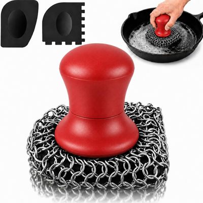 Cast Iron Scrubber and Scraper | 316 Chainmail Scrubber for Cast Iron Pan