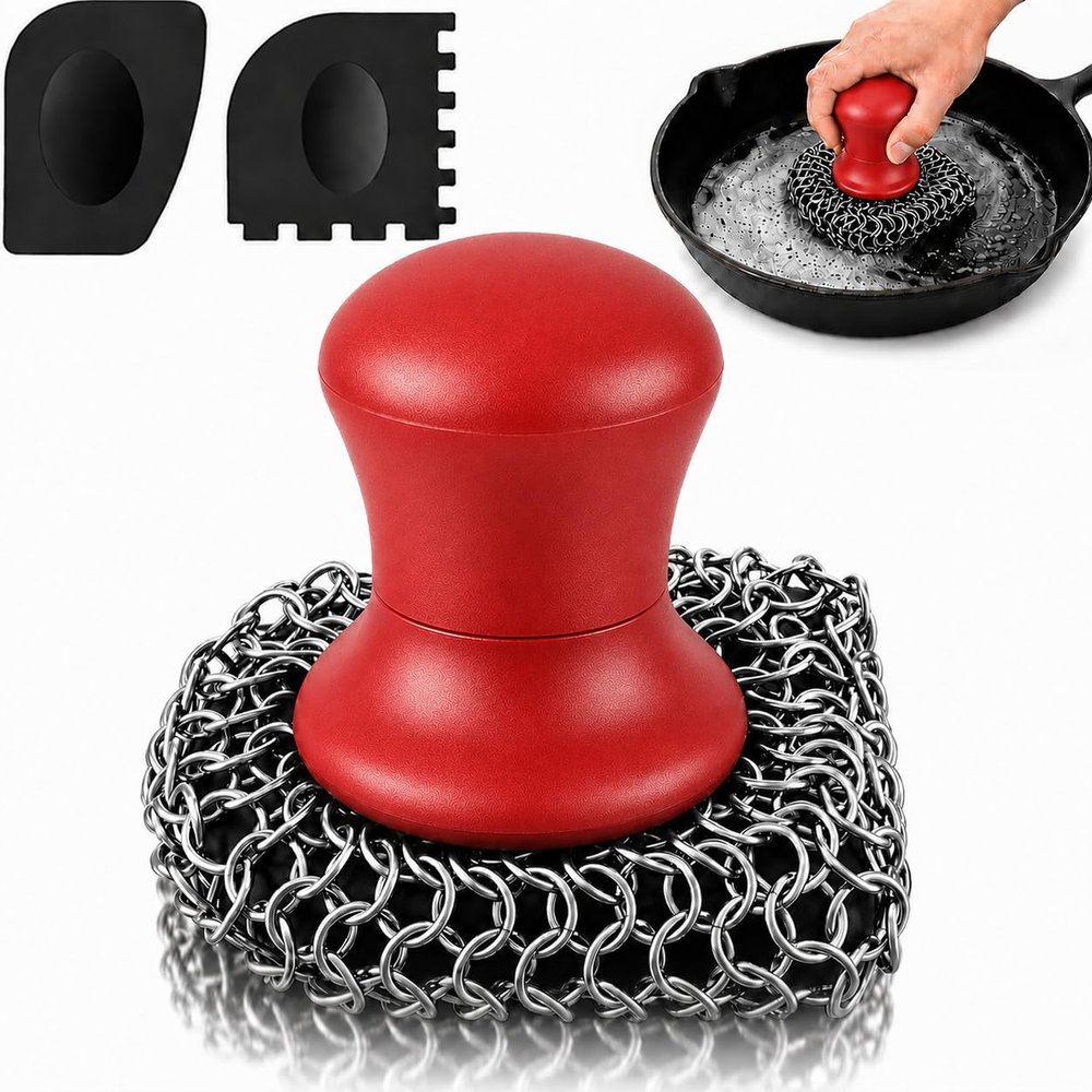 Cast Iron Scrubber and Scraper | 316 Chainmail Scrubber for Cast Iron Pan