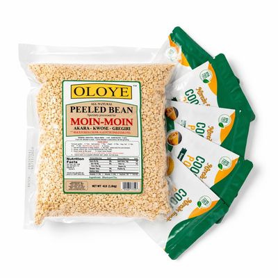 All Natural Peeled Beans With Five(5) Moi-Moi cooking pouches Ready-to-Use (Skinless) for MoiMoi, Akara, Kwose & Gbegiri Premium Quality for Easy Cooking 4Lbs(Packaging may vary)