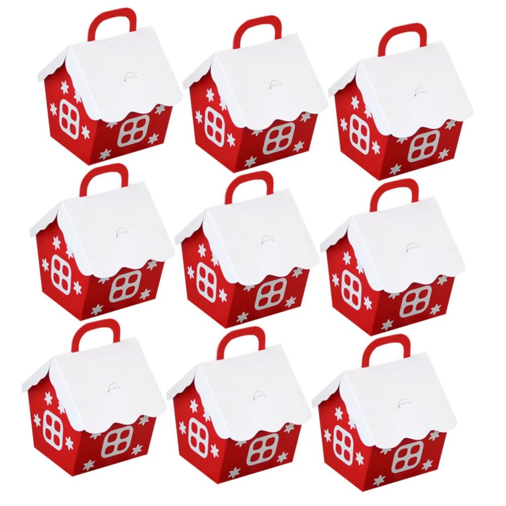 PartyKindom 20pcs Christmas Little Red House Candy Boxes Holiday Paper Storage Containers Festive Treat Packaging for Party Favors and Giving