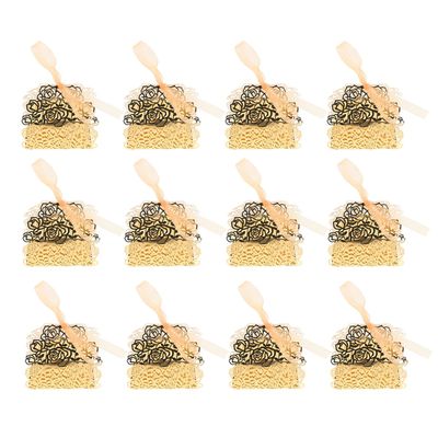 COOLHIYA 50pcs Hollow Rose Pattern with Ribbon Wedding Favor Boxes for Party Chocolate Packaging Treat Containers Vintage Style for Wedding and Birthday