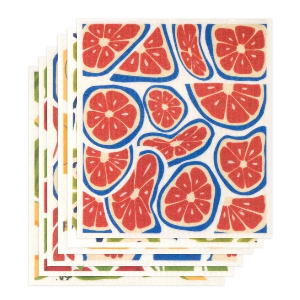 UsefulTools 6 Pieces Mixed Fruit Kitchen Wipes Washable Reusable Sponge Cleaning Cloths Absorbent Dish Cloths for Kitchen Bar Counters