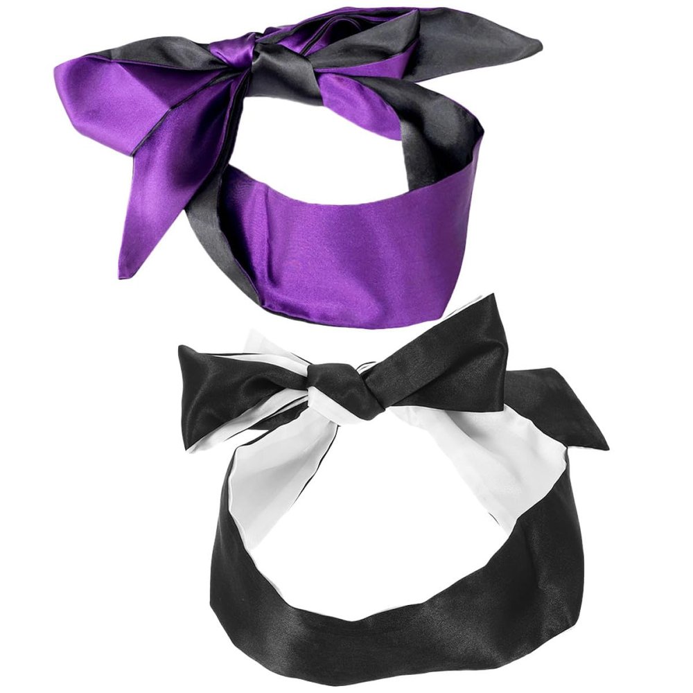 Healeved 2pcs Lightweight Satin Eye Mask Set, Adjustable Breathable Eyeshade for Travel, Meditation, and Napping, Comfortable Black-Purple and Black-White Sleep Covers
