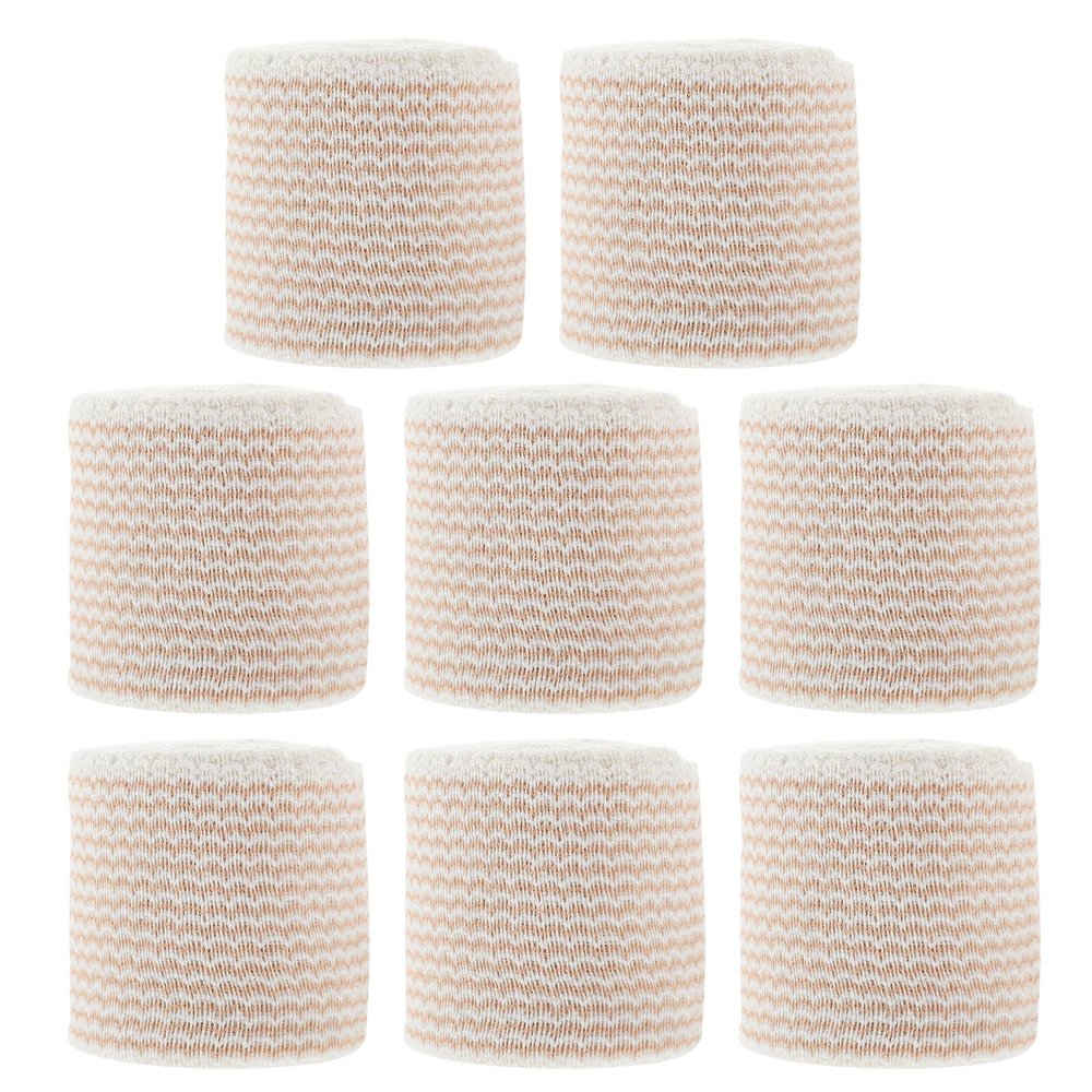INOOMP 8pcs Athletic Elastic Bandages Wraps with Hook and Loop, 5cm X 4.5m Yellow Compression Muscle Tape for Sports Injury Support, Breathable Adjustable Fixation for Knee Elbow Wrist