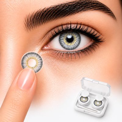Contact Lens Storage Case Kit, Multi-Colored Travel Case with Tools, Fashion Cosmetic Lens Organizer (Amber Gray)