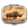 Rhino Pill Box 2 Compartment Decorative Metal Pill Case for Pocket Or Purse Travel Portable Medicine Box Pill Container Organizer for Vitamins Fish Oils Supplements view 1